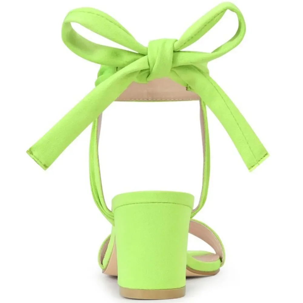 Women's Back to College Open Toe Ankle Tie Block Heeled Sandals Lime 6.5